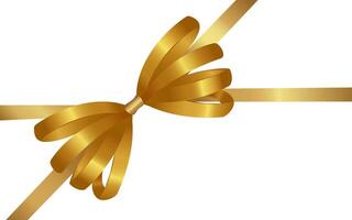 Realistic Shiny gold satin ribbon with bow on white background. Christmas gift, valentines day, birthday wrapping element decoration, element for holidays design, realistic illustration vector