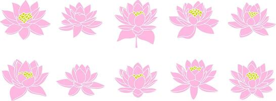 Pink Lotus rose flower clipart Hand drawn cartoon nature vector