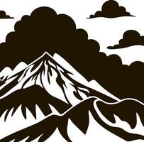 Stencil mountain with clouds icon Hand drawing clip art vector