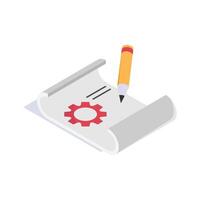 Blueprint with a pencil, concept isometric icon of project planning in modern style vector