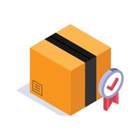 A package with a quality check mark indicating reliable shipping and delivery vector