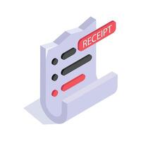 A receipt icon representing billing and payment processing vector
