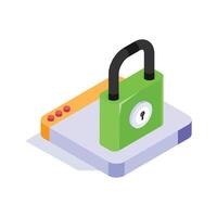 Trendy isometric icon of web security, lock over webpage vector