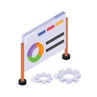 Data chart with gears representing system integration and performance analytics vector