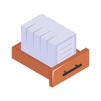 A drawer representing organized document and file storage isometric vector