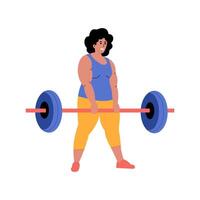 Woman Lifts Weights, Showing Strength and Determination. vector