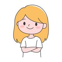 Cute Beautiful Young Girl Cartoon Character Crossing Hands with Smiling Expression vector