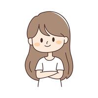 Cute Pretty Young Girl Cartoon Character Crossing Hands with Smiling Expression vector