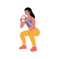 A woman does squats with a weight. vector