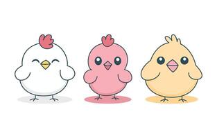 Set of Simple Happy Funny Chicken Chick Hen Animal Cartoon Character vector