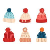 Collection of Cute Warm Winter Knitted Wool Hat with Pom Pom Ball 010 vector