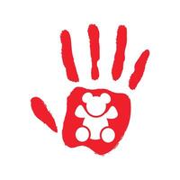 red hand day illustration of red hands with teddy bear isolated vector