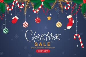 Christmas sale background design with hanging decor vector
