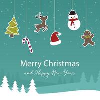 Funny Christmas background with hanging ornaments vector