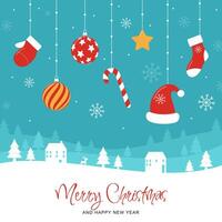 Christmas background with hanging ornaments in flat design vector