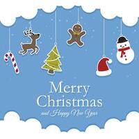 Cute Christmas background with hanging Christmas ornaments vector