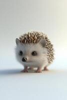 Cute hedgehog standing on a white surface with a curious expression and soft lighting photo