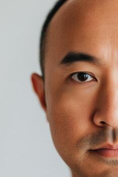 A serious man with gray hair and a neutral expression against a light background photo
