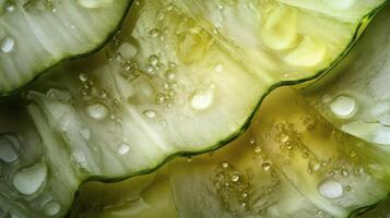 Fresh cucumber slices soaked in water with bubbles, creating a refreshing beverage effect photo