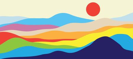 Mountain colors, translucent waves, sunset, abstract glass shapes, modern background, vector