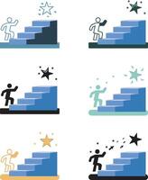 People reaching star book stairs icon set with white background, vector