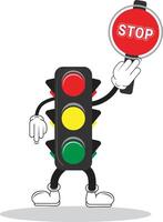 Illustration of traffic light cartoon with traffic sign design vector
