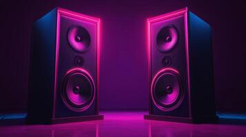 Illuminated cylindrical objects against a purple background showcasing vibrant neon colors at night photo