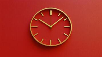 Elegant minimalistic wall clock design on a red background showcasing time and simplicity photo