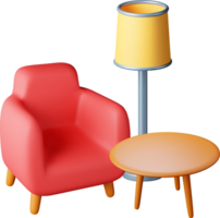 3D armchair with lamp and table icon png