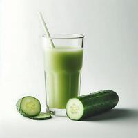 Refreshing Cucumber Juice, Made with Fresh Cucumbers and a Straw, Delicious and Healthy photo