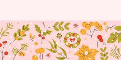 Christmas botanical background template vector