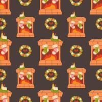 Christmas seamless pattern with a fireplace vector