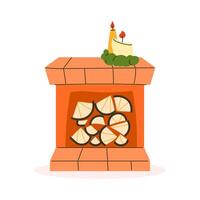 Fireplace with candles in flat style on white background vector