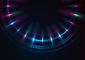 Blue purple neon laser rings with rays abstract background vector