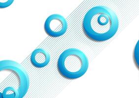 Blue minimal lines and glossy rings abstract tech background vector