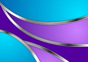 Bright blue violet background with metallic waves vector
