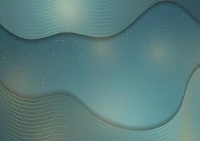 Shiny golden wavy lines and dots on blue background vector