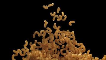 The dry pasta flies up and falls down. Filmed on a high-speed camera at 1000 fps. High quality FullHD footage video