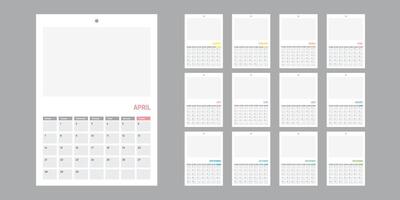 2025 wall Calendar week start Monday 12 month color corporate design template . vector