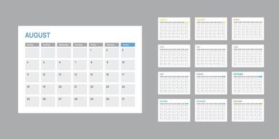 2025 Calendar week start Monday 12 month color corporate design template . vector