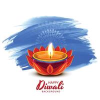 Happy diwali greeting card with diya in indian style background vector