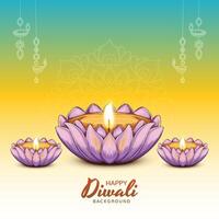Happy diwali festival of light background with diya lamp card design vector