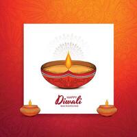 Happy diwali festival of light background with diya lamp card design vector