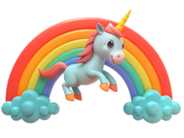 a magical unicorn, flying through the clouds with a rainbow trailing behind on transparent background png