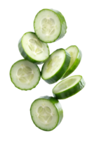 Cucumber slices Floating in mid-air isolated on transparent background png