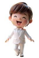 a digital avatar of a young boy wearing a white suit and bow tie, with a joyful expression png