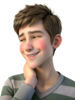 3d cute style illustration of A teenage boy, around 16, with his cheeks flushed red, scratching the back of his neck with a sheepish smile png