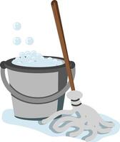 Mop and Bucket with Soapy Bubbles Illustration vector