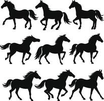 Isolated Horse Silhouettes in Various Poses on White Background vector