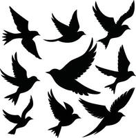 Isolated Flying Birds Silhouettes in Various Poses vector